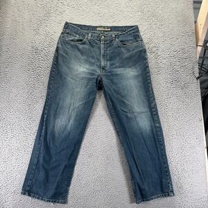 Vintage Axist Jeans Mens 38x29 Blue Cotton Denim Straight Relaxed Faded Baggy
